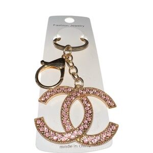 NWT! Fashion Gold & Pink Crystal Keyring